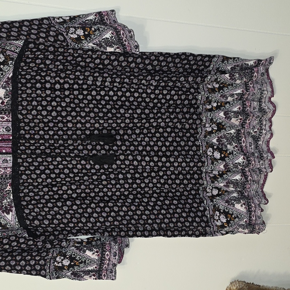 Knox Rose Purple and Black Patterned Tunic Dress Womens L Boho Western Flowy EUC - Picture 3 of 11